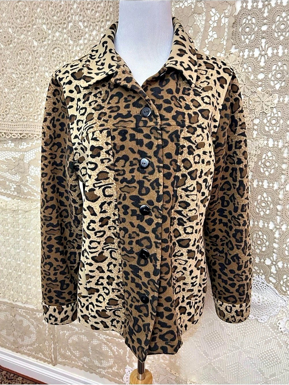 Vintage Leopard Print Jacket Size Medium Carol Reed Cheetah Coat